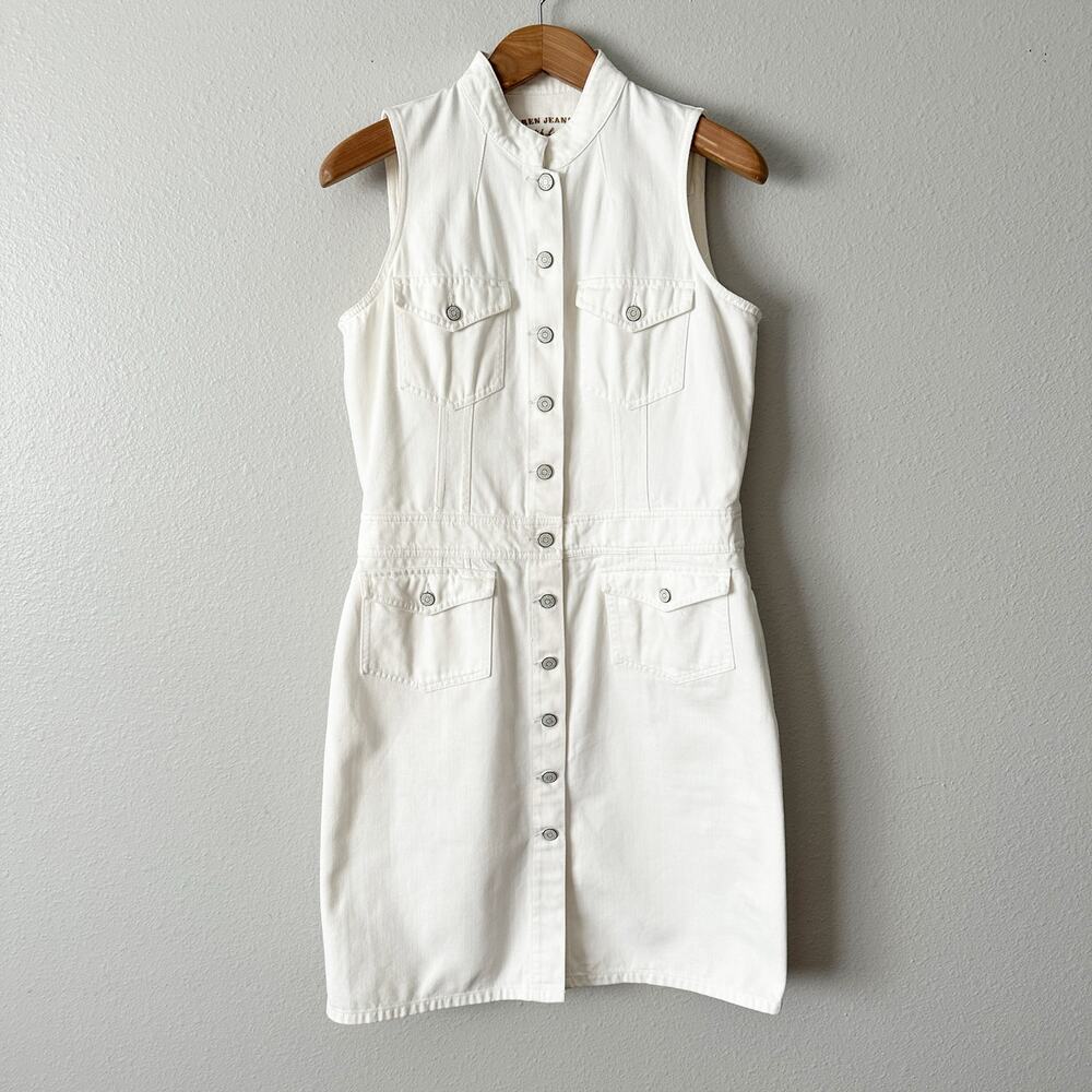Lauren Jeans Co. White Denim Sleeveless Shirt Dress Women’s Size 14 100% cotton